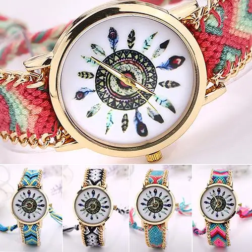 

Women's Analog Quartz Cotton Blen Knitted Braided Bracelet Ethnic Wrist Watch 8HJZ