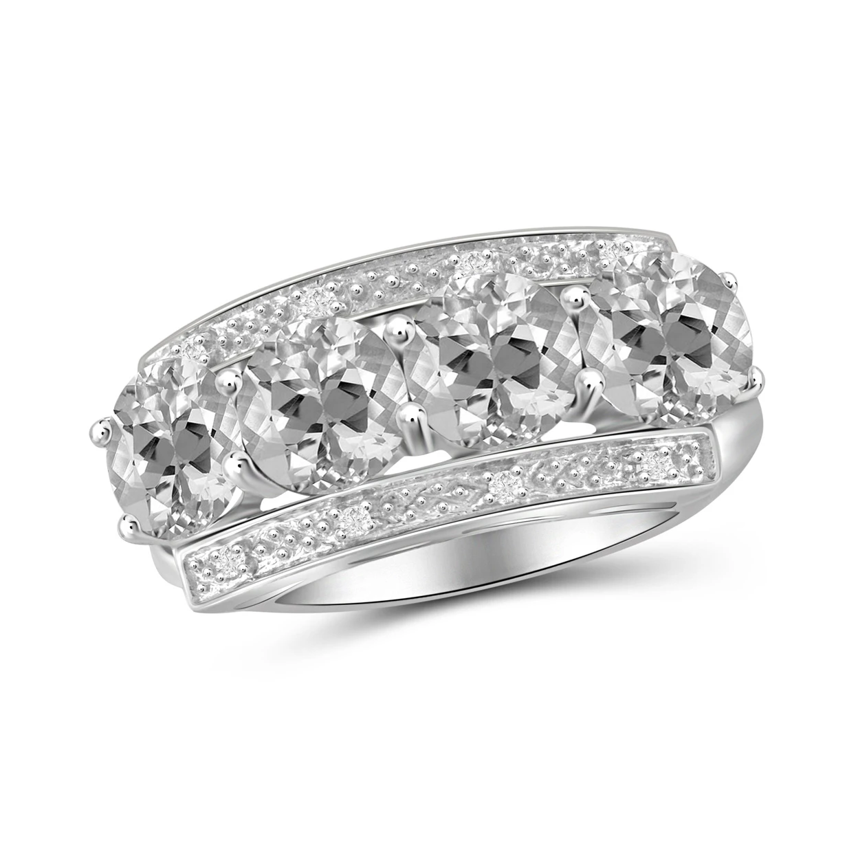 JewelonFire 3 3/4 Carat T.G.W. White Topaz and White Diamond Accent Sterling Silver 4-Stone Ring