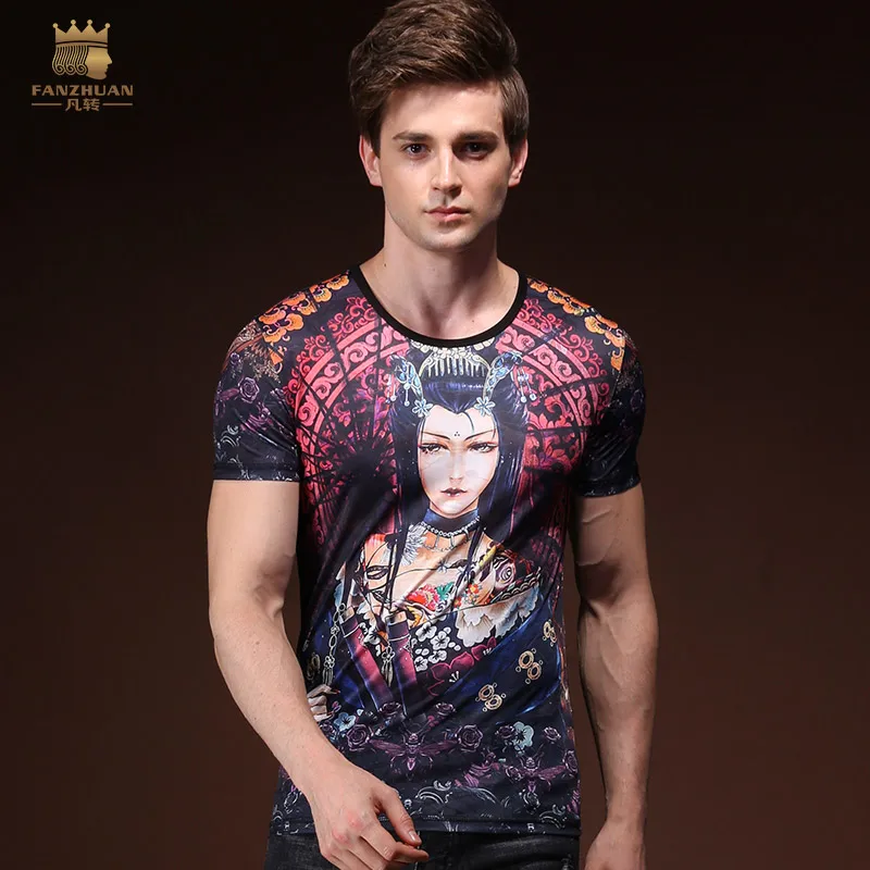 

FANZHUAN Brands Clothing 2018 Summer New Men'S T-Shirt Personality Baroque Printed Short Sleeve T-Shirt Men 825099