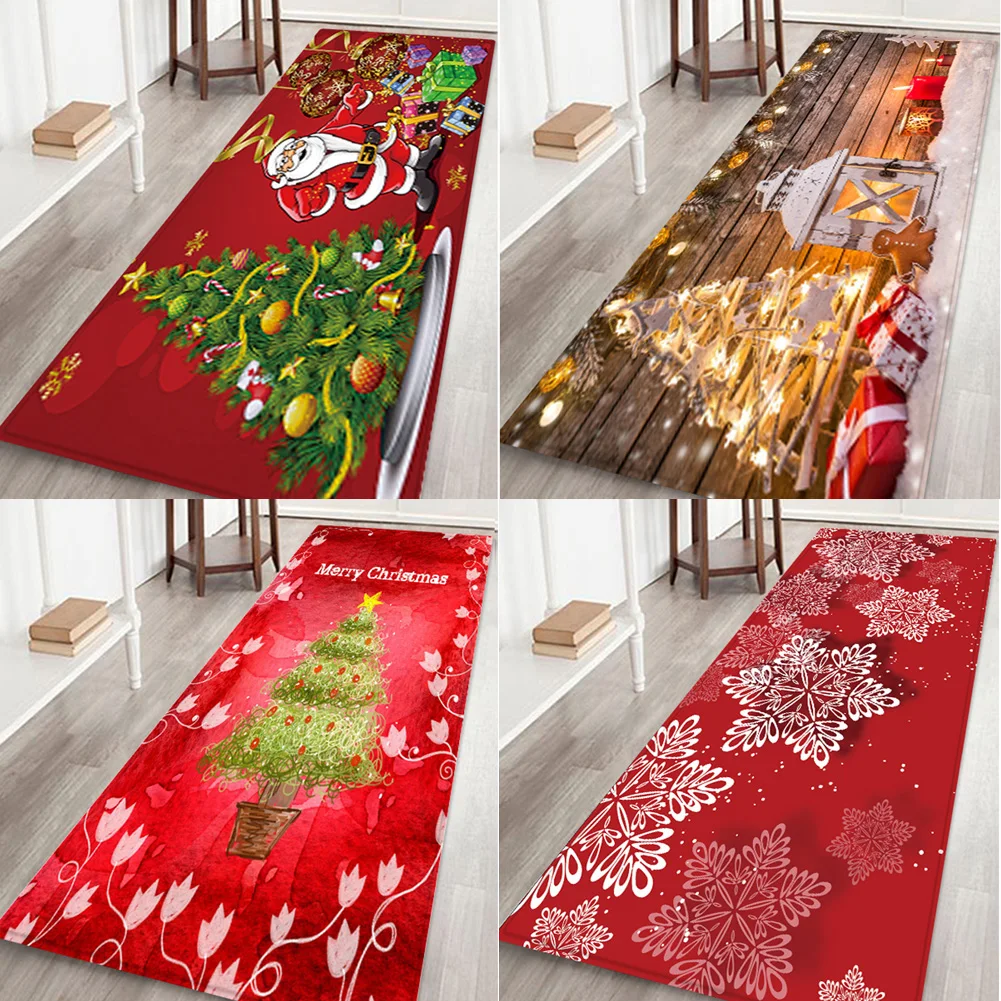 Рождественский напольный коврик Санта-Клаус, фланелевый ковер, нескользящий Рождественский Декор, 5 размеров