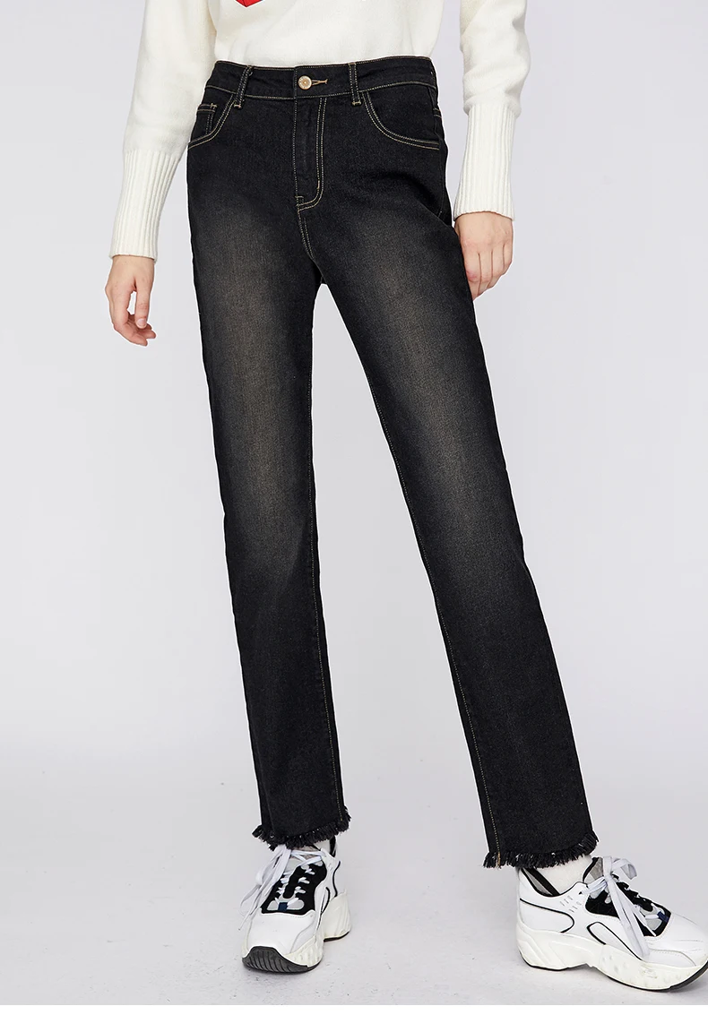 Toyouth буквы Джинсы с вышивкой Женщины прямые джинсовые Mujer Pantalones зимние черные брюки бойфренда повседневные джинсы