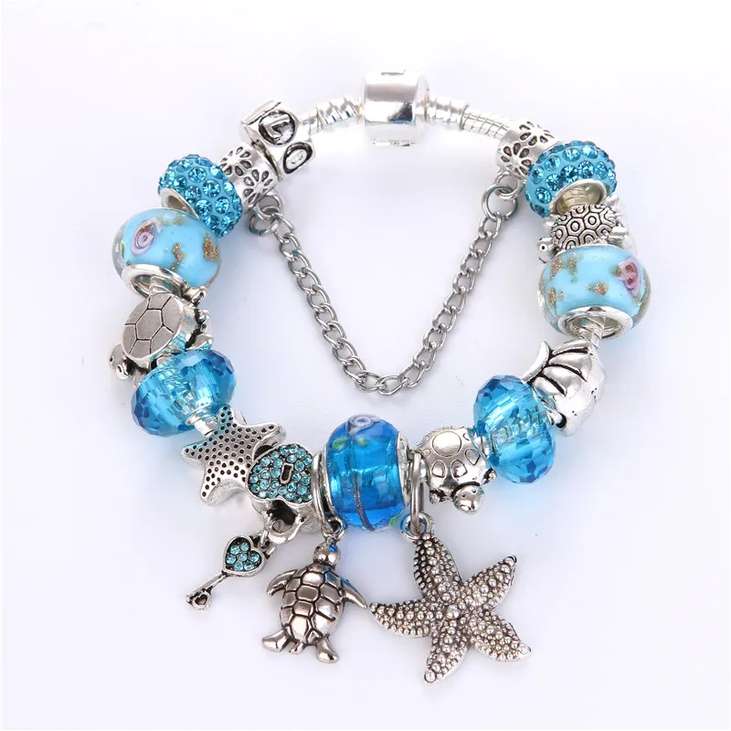 High Quality Blue crystal Ocean Series Noble Pretty Charm Bracelet Pan