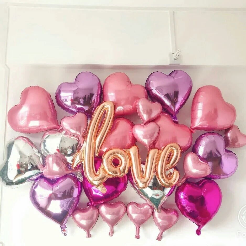 Us 8 8 25 Off 24pcs Lot Diy Love Heart Foil Balloons Wedding Room Decoration Engagement Party Centerpieces Bachelorette Bridal Shower In Ballons