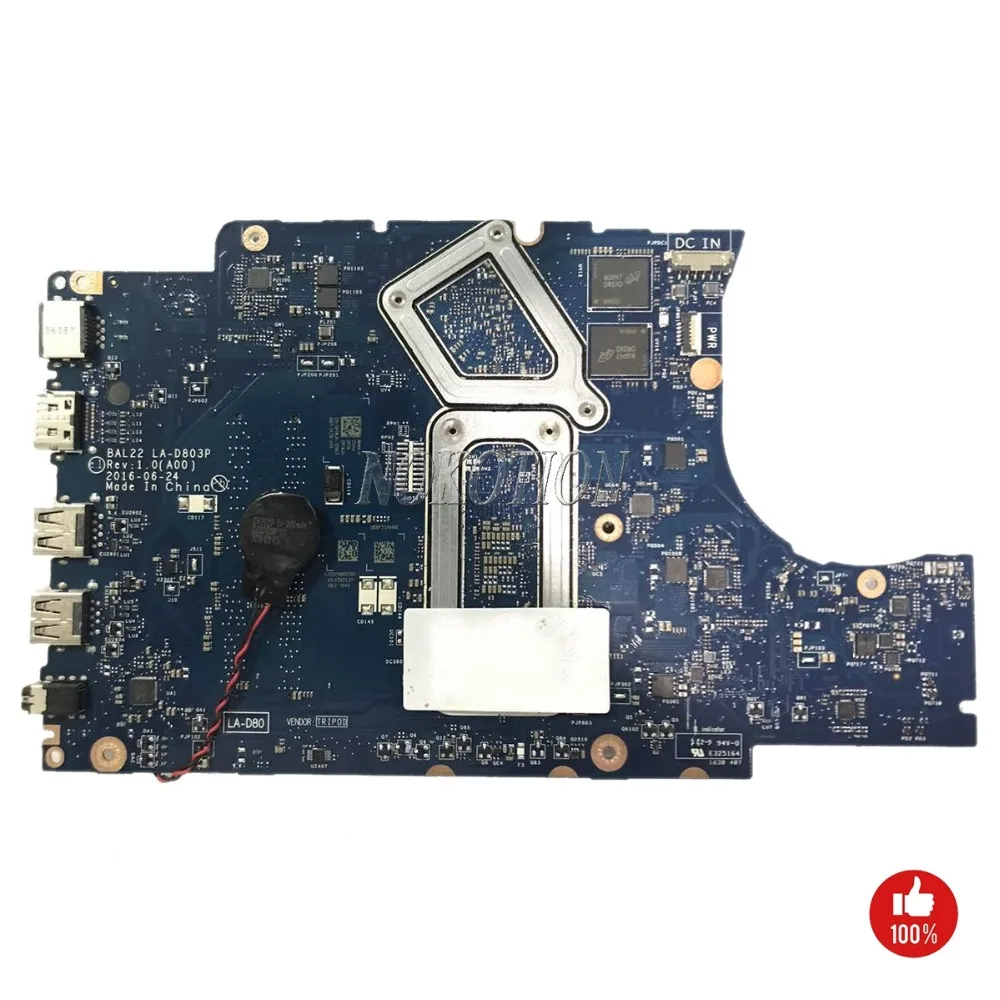 NOKOTION CN-0R1WJH R1WJH para DELL INSPIRON 5565 placa base de computadora portátil BAL22 LA-D803P A10-9600P placa principal
