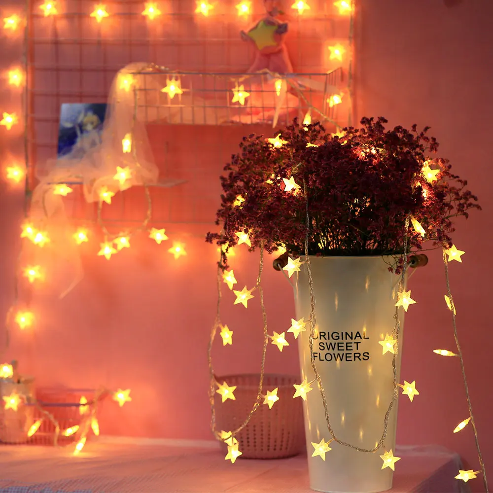 FS-LED Warm White Star String Lights Fairy Lights Five-pointed Star String Lights For Craft Wedding Party Bedroom Indoor 220V EU FS-LED Warm White Star String Lights Fairy Lights Five-pointed Star String Lights For Craft Wedding Party Bedroom Indoor 220V EU