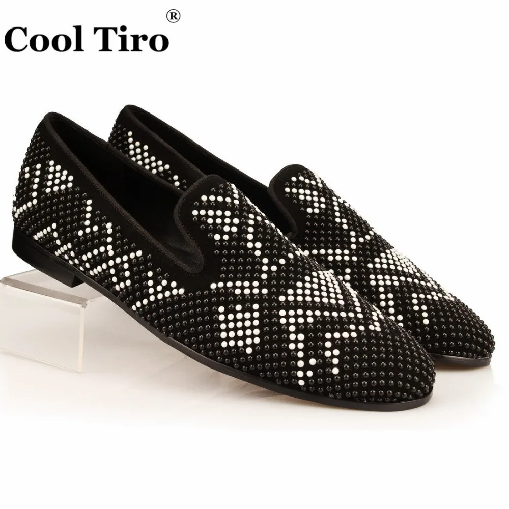 Black And Gold Dress Shoes Promotion-Shop For Promotional Black COOL TIRO White Gold Rhinestones Strass Men Loafers Black Suede Slippers Party Wedding Dress Shoes Men's Flats Genuine Leather - Black And Gold Dress Shoes Promotion-Shop For Promotional Black