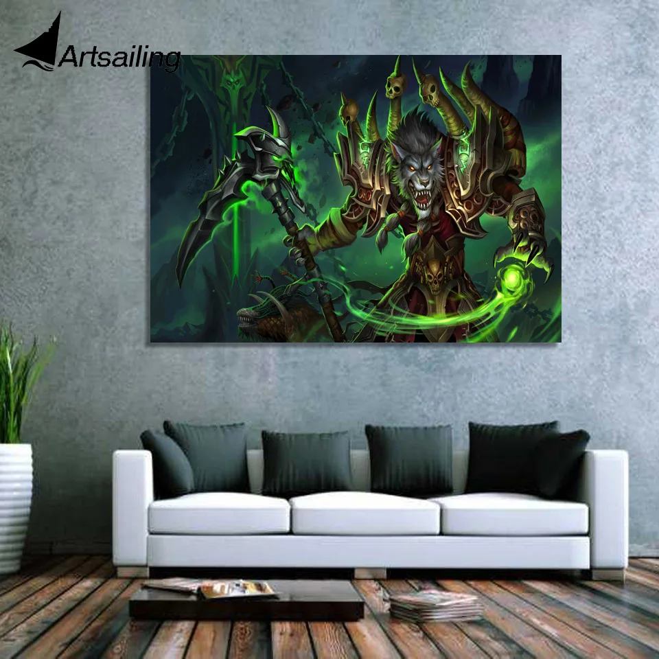 1 шт. Холст Искусство Картина Мир warcraft worgen warlock домашний декор плакат Настенные