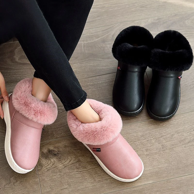 US $12.16 Women Men Boots Waterproof Winter Warm Fur Ankle Couple House Thick Soled Cotton Shoes Ladies Girls Boys Botas Mujer Zapatos