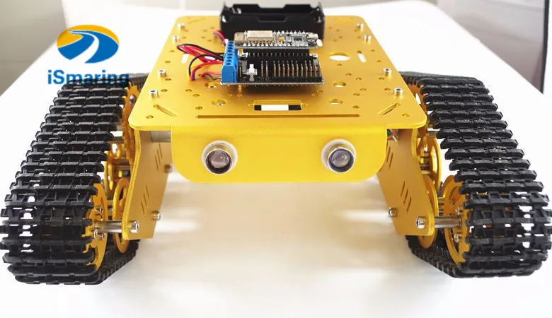 

Yellow version Wireless WiFi RC Tank T300 Wall-E From NodeMCU Development Kit with L293D Motor Shield, for DIY toy tank car