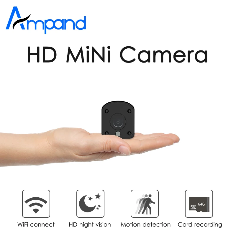

Ampand MINI 1080P HD WIFI camera APP remote control motion detection HD night vision TF Card recording WIFI home security camera