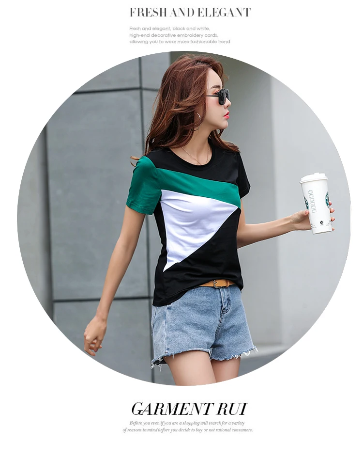 plus size blouses Slim Shirt 2021 Summer The New Fashion Women Short Shirt Stitching Shirt Round Neck Short Sleeve Women Tops and Blouse 2575 50 sexy blouses for women