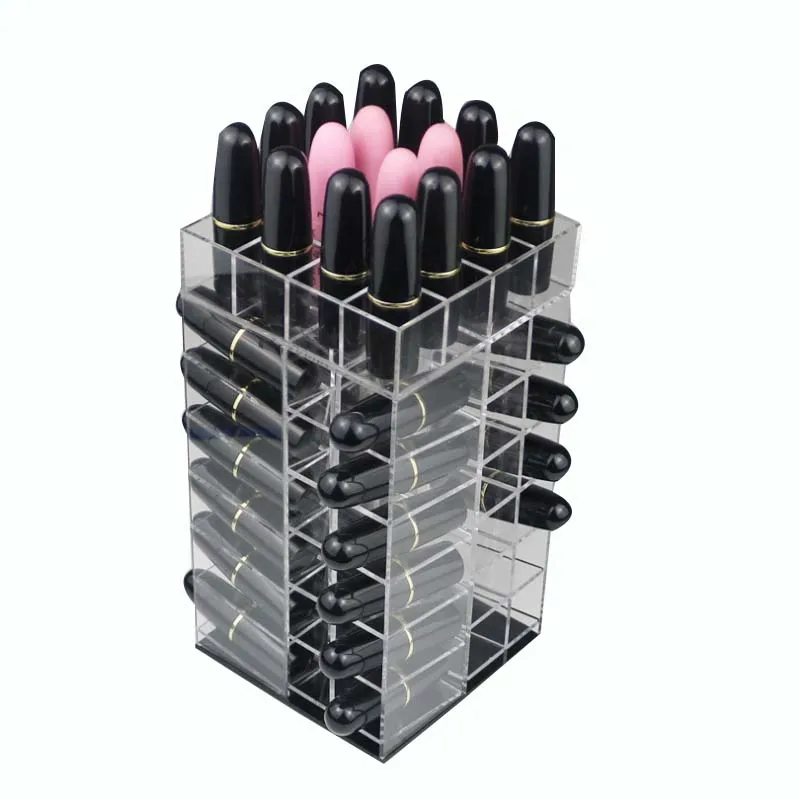 

Black Transparent Acrylic Makeup Storage Box Rotate 360 Degrees Lipstick Lip Gloss Desktop Cosmetic Boxes Holder Makeup Case