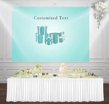 

HUAYI custom Turquoise blue White bow gift box photophone background birthday backdrop for bridal shower banner photocall w-1812