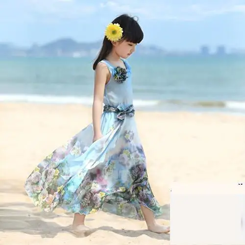 

Toddler Girls Beach Dress Elegant Flower Kids Dresses 2019 Teenager Summer Big Girls Teens Holiday Long Girls Maxi Dress 8 10 12