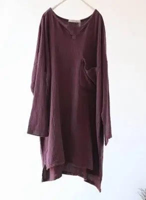 Весеннее винтажное Стильное женское платье, художественное свободное хлопковое льняное платье, одноцветное платье с длинным рукавом, короткое платье до длинных платьев - Цвет: Old Purple