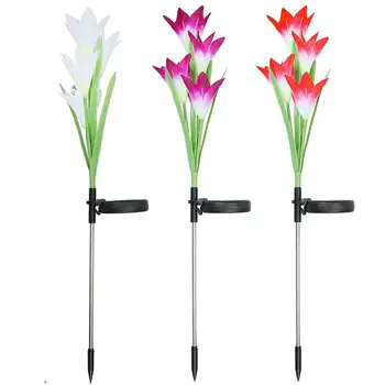 

SOLLED 3Pcs 4LEDs Simulate Greenish Lily Flower Shape Color Gradient Solar Lawn Lamp