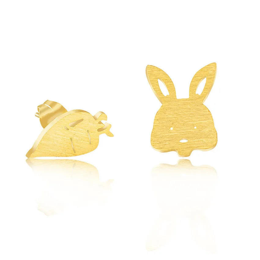 

New Cute Stainless Steel Bunny Carrot Women Earrings Gold Silver Color Animal Stud Earrings Boucle D'oreille Femme Jewelry 2019