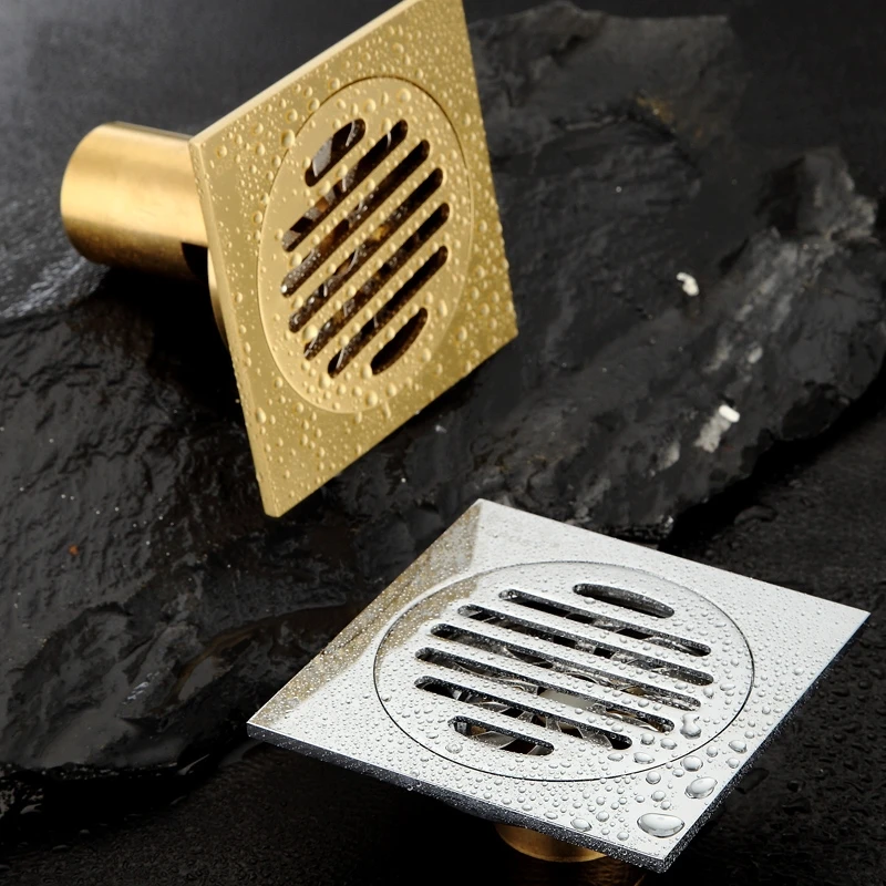 High quality NEW Gold Brass Square Bath Floor Drain Shower Waste Water Drainer.100*100mm 4 inch