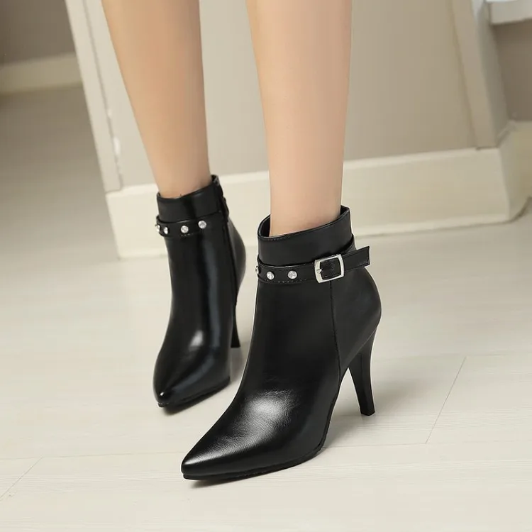 

Big Size 11 12 13 14 15 16 17 Ma'am Fine heel Short boots Pure color Water drill Fashion boot barrel High heel boots