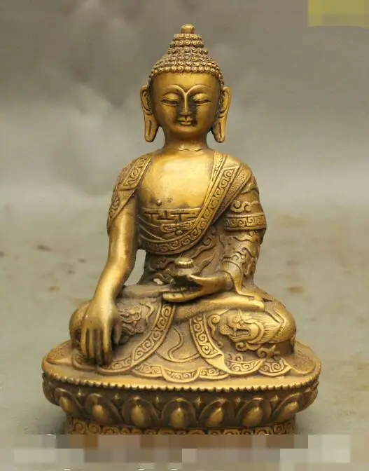 

S01133 6" Dragon Robe Tibet Buddhist Bronze Shakyamuni Mahavairocana Buddha Bowl Statue