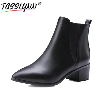 

TASSLYNN 2019 Western Women Boots Autumn Spring Shoes Women Square Heels Ankle Boots Pointed Toe Fashion Women Shoes Size 34-43