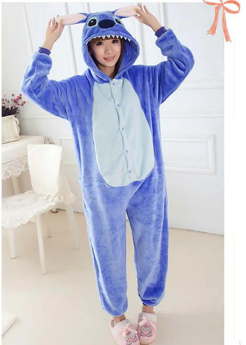 Autumn Spring Winter Blue Pink Stitch Onesie Flannel Pajama Sets Unisex Cosplay Costume Animal Pajamas Onesies
