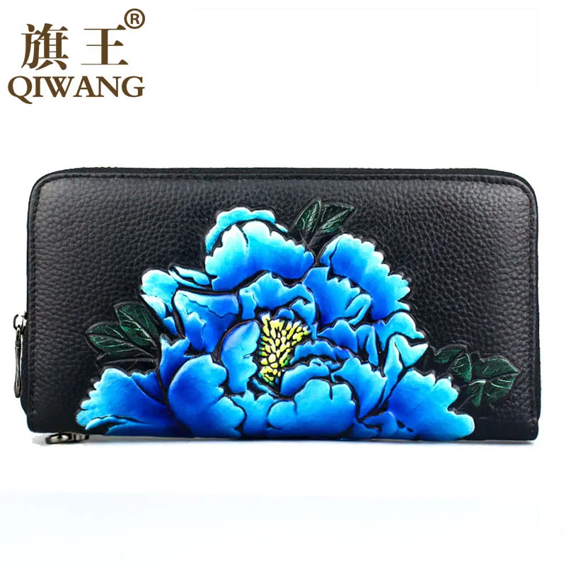 

Genuine Leather Wallet Women Fashion 3D Embossing Wallets Flowers Purse Ladies Clutch Cowhide Female Wallet Phone Bag