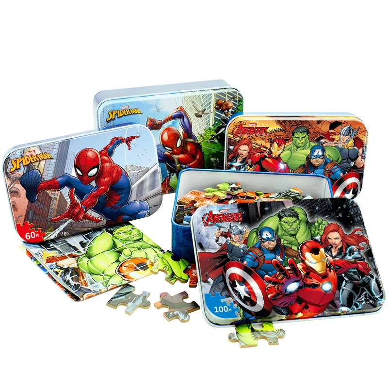Дисней Marvel Человек-паук Железный ящик головоломка 100 шт MARVEL Мстители деревянная игрушка головоломка