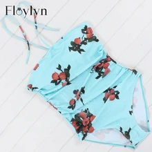 Floylyn печати купальный костюм сексуальный Холтер цельный купальник для женщин с открытой спиной Купальники пуш-ап купальные костюмы