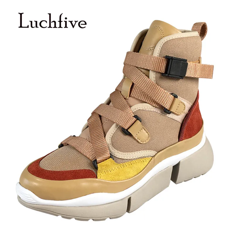 

2018 Chic High Quality Canvas Shoes Woman Round Toe Cross Strap Mixed Color Thick Bottom Sneakers Women Fashion Causal Shoes