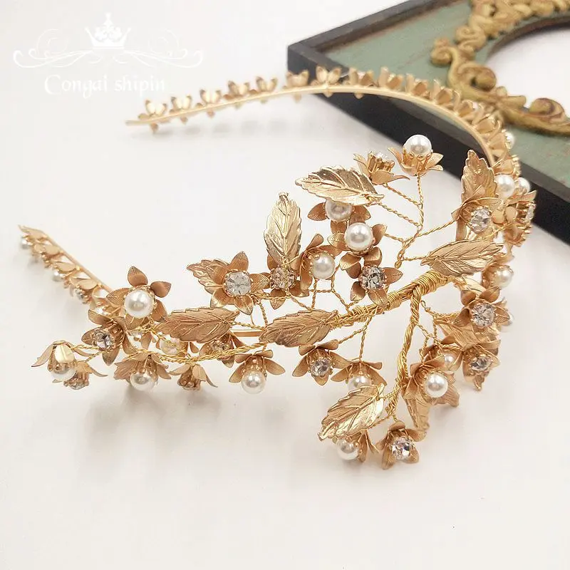

The bride Qiumeng European retro bride wedding dress wedding golden leaves hair headdress jewelry