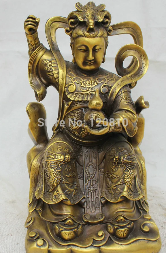 

13" Chinese Copper calabash dragon Wang Mu Kaiserin Queen Mother Goddess Statue