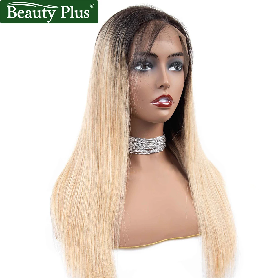 Blonde Lace Front Human Hair Wigs Brazilian Straight Hair Beauty Plus Remy 27 Honey Blonde Dark Roots Ombre Human Hair Lace Wigs
