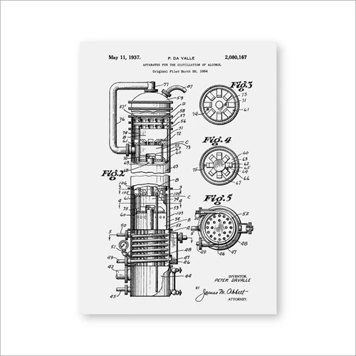 Whiskey Pot Still, Distilling Device Patent Print, Blueprint Art