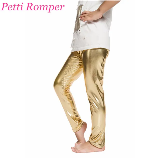 New Spring Autumn Child Legging Baby Girls Skinny Pants Elastic Faux PU Leather Kids Gold Silver Black Leggings Free Shipping