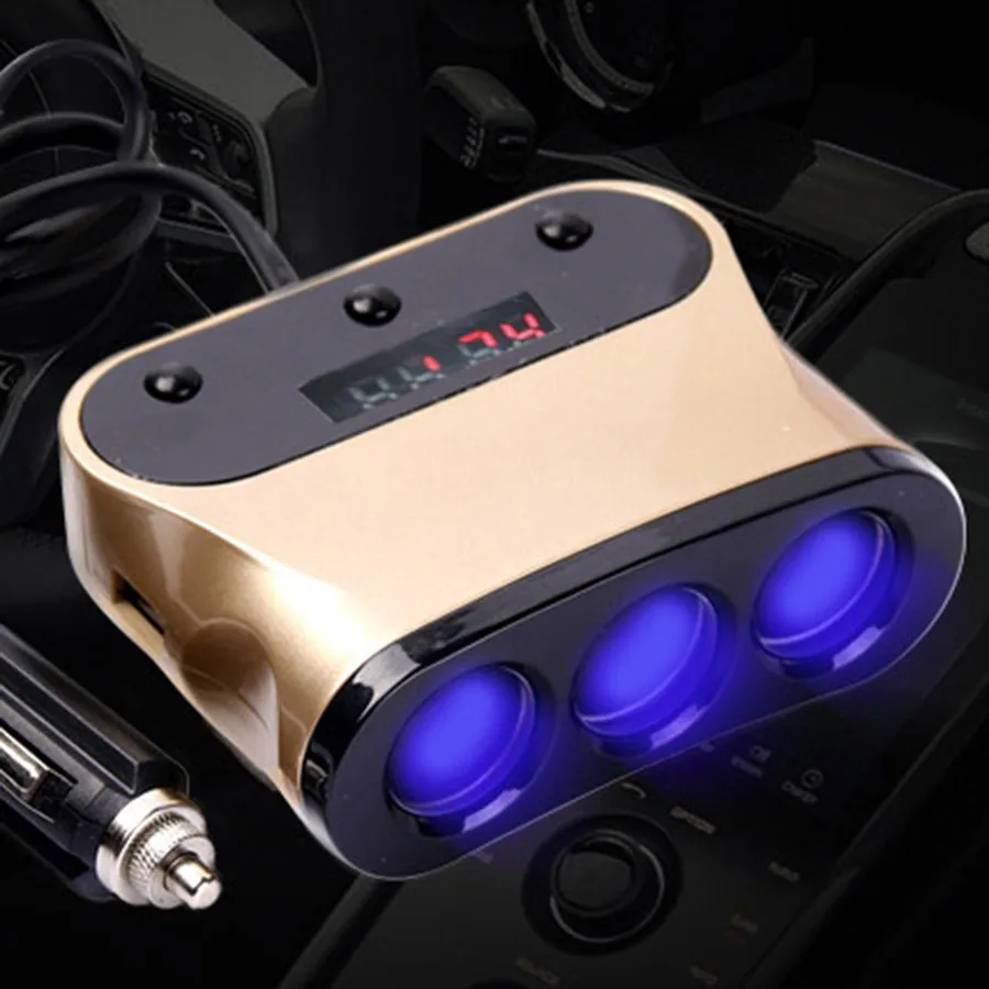 

120W 3 Way Car Cigarette Lighter Socket Splitter Multi Sockets Power Adapter Dual USB Charger Plug 12-24V For Iphone/Samsung/MP3