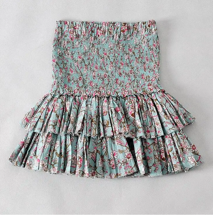 Винтажная мини-юбка с цветочным принтом, эластичная, со сборками, завышенная талия, женские хлопковые юбки, новинка - Цвет: print