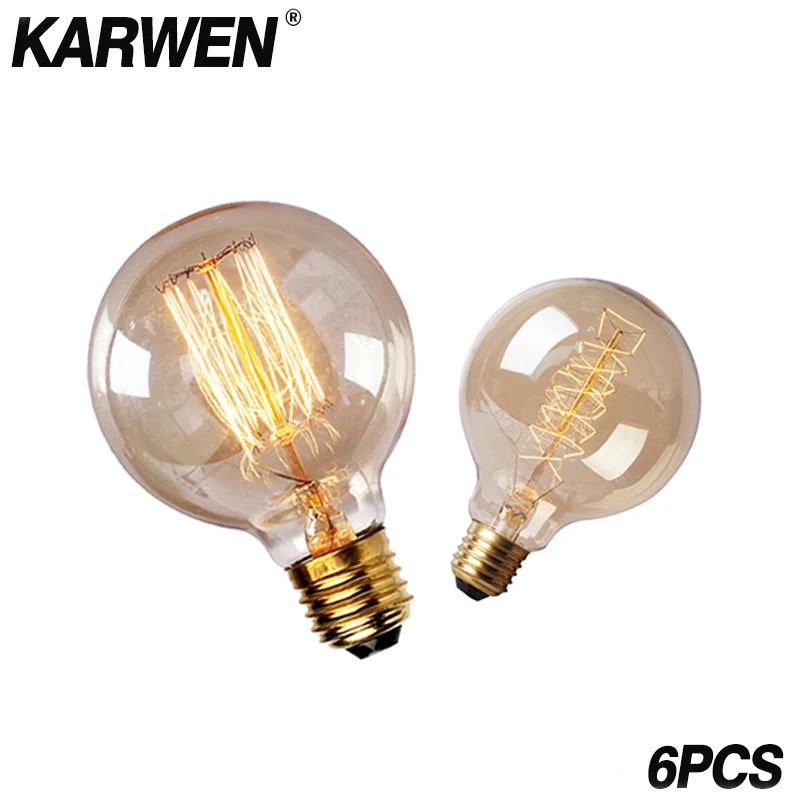 KARWEN 6PCS Retro Vintage Edison Bulb E27 40W G95 G80 Edison Bulb Light 220V Filament Antique Incandescent Bulb For Pendant Lamp