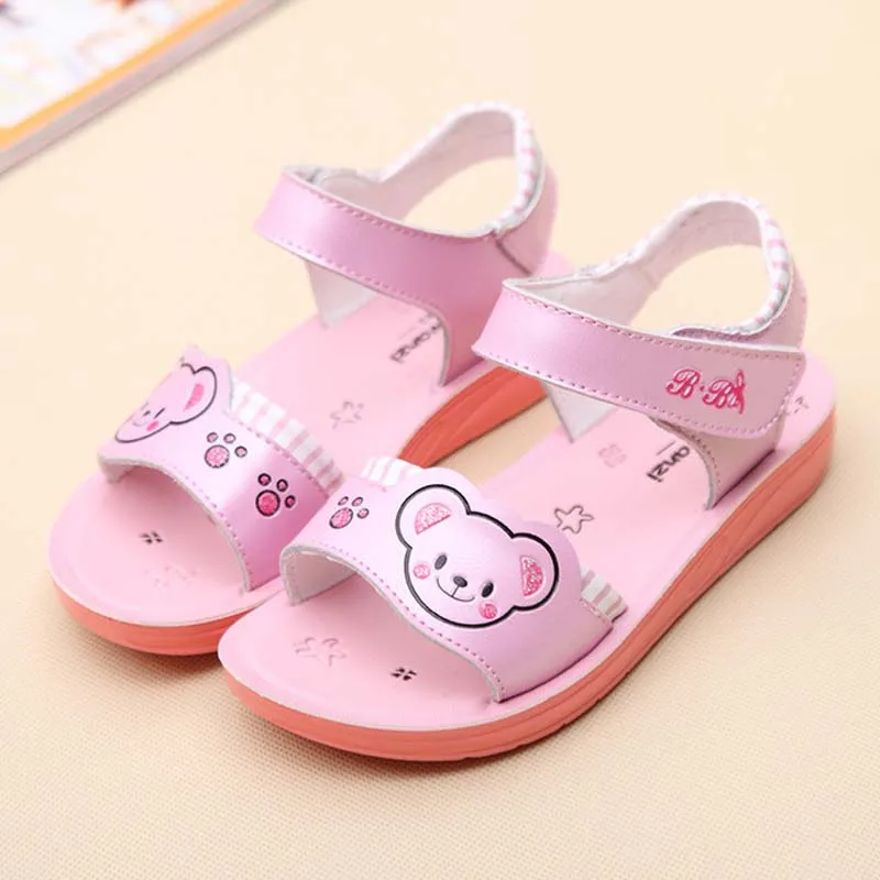 bear pink 9 цветов; Летняя детская обувь; сандалии из натуральной кожи для девочек на мягкой подошве; модные сандалии принцессы; Размеры 22-36 - Цвет: bear pink