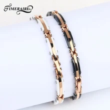 Новинка 585, женский браслет из розового золота, черный, белый, керамический, гладкий, нержавеющая сталь, элегантный браслет, модные ювелирные изделия, подарки, высокое качество