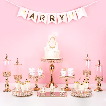 

5pcs-14pcs cake stand wedding table crystal gold color