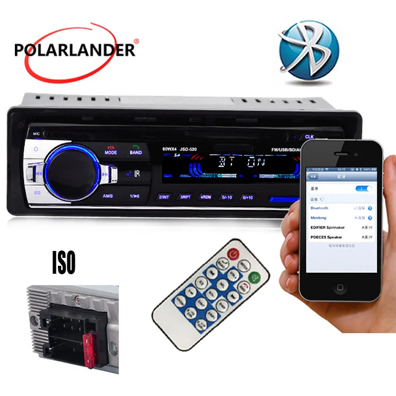 Polarlander buletooth car radio mp3 player FM USB SD TF AUX IN 12V 1 din car audio stereo with