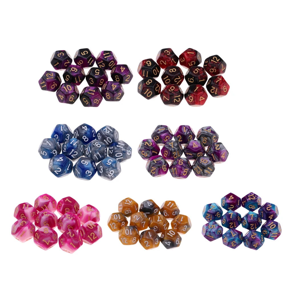 Pack of 10 Multi-sided Dice Polyhedron Dice Set D12 for D&D / TRPG Tabletop Game Role Playing Dices