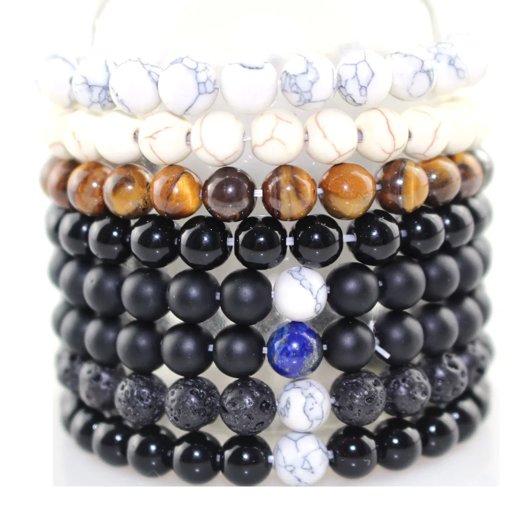 2018 натуральный белый камень Бусины тигровый глаз браслеты Лава bijoux Браслеты