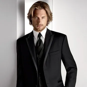 

2017 Two Button terno masculino Men Black Wedding Suit Slim Groom Wear Tuxedos Bridegroom Prom mens suits (Jacket+vest+Pants)