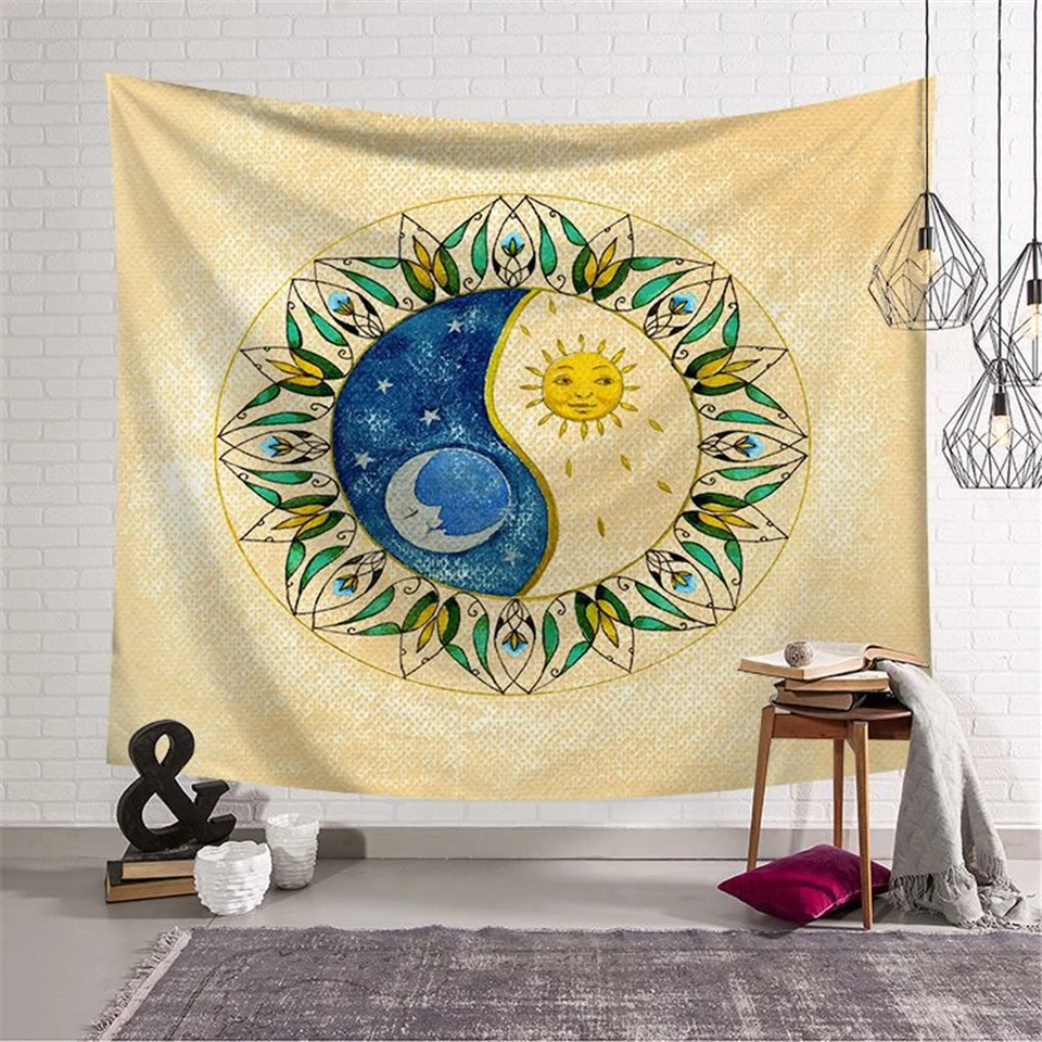 Hippie Mandala Tapestry Wall Hanging Sun And Moon Psychedelic Wall Tapestry Mandala Witchcraft Wall Cloth Tapestries Wall Carpet