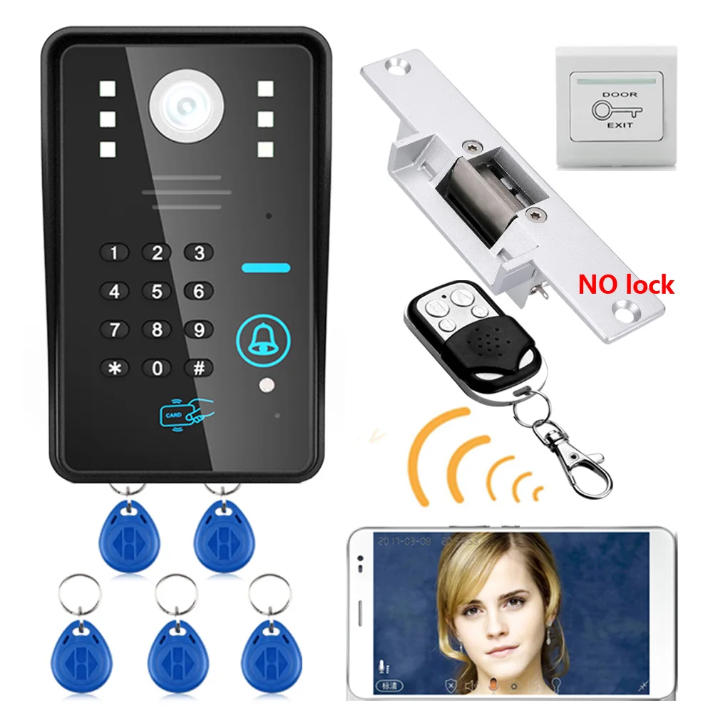 Wireless WIFI RFID Password Video Door Phone Intercom System doorbell +Access Control System + NO Electric Strike Door Lock Wireless WIFI RFID Password Video Door Phone Intercom System doorbell +Access Control System + NO Electric Strike Door Lock