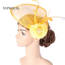 Mujeres vintage fiesta sinamay fascinators sombrero diademas tela flor boda ocasión Iglesia accesorios para el cabello estilo nupcial