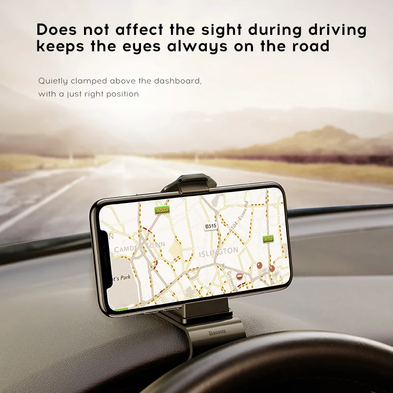 

BASEUS Brand Double Safety Direct View Navigation Clamping Type Car Mobile Phone Holder For iPhone X Galaxy S9 Universal Phone