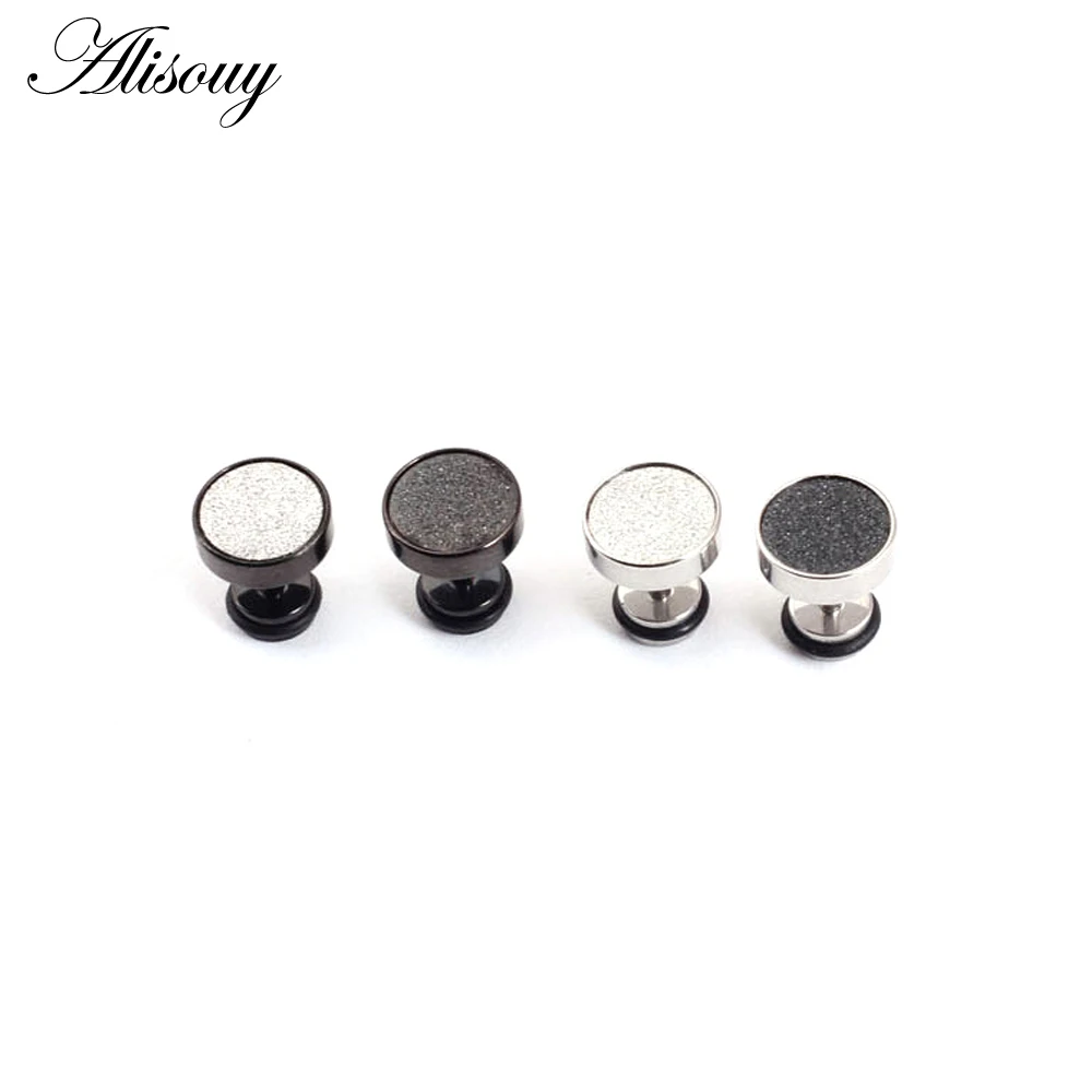 Alisouy Fashion Men's black silver 316L Stainless Steel Ear Studs Earrings 6/8/10mm Barbell Punk Gothic Piercing Jewelry for men - Image 4